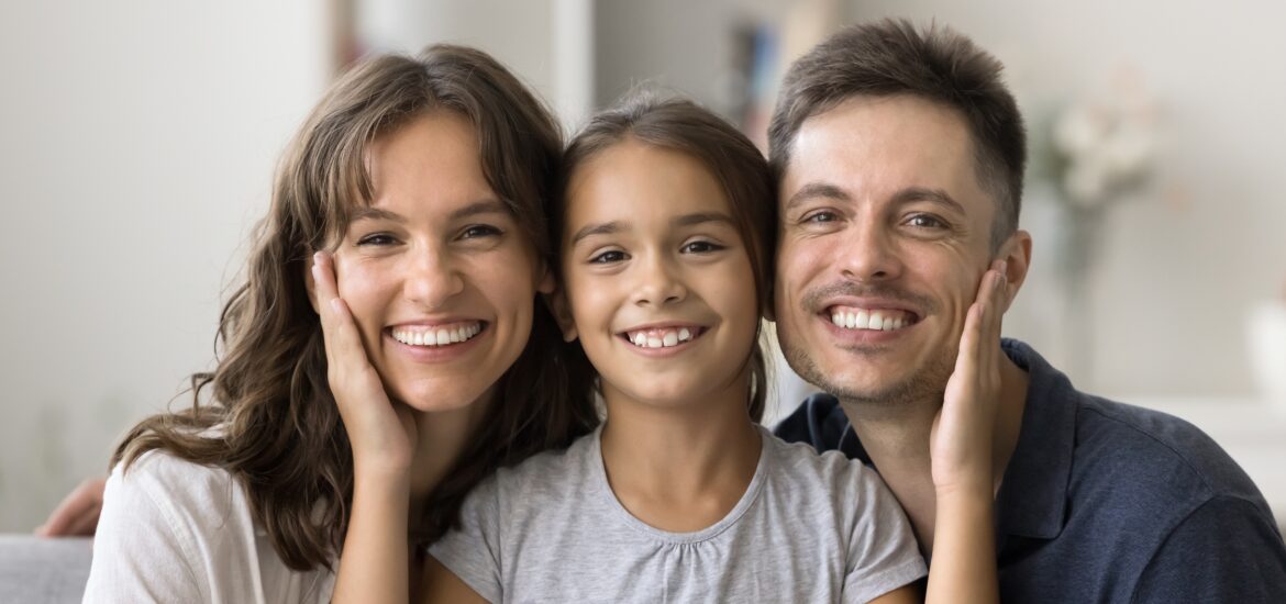 smiling family, perfect white teeth